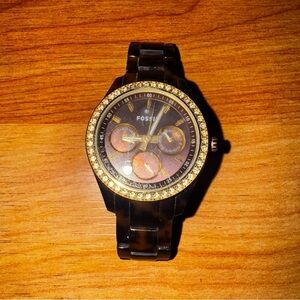 Fossil Womens Watch ES2795 Stella Quartz Gold Tone Faux Tortoise Shell 37mm Read